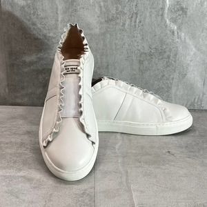 KATE SPADE Women's Optic White Leather Lance Ruffle-Trim Slip-On Sneakers SZ 9